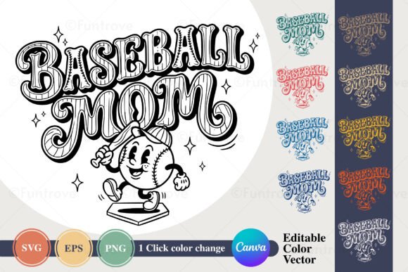 Baseball Mom Retro SVG Bundle: Graphics & Illustrations